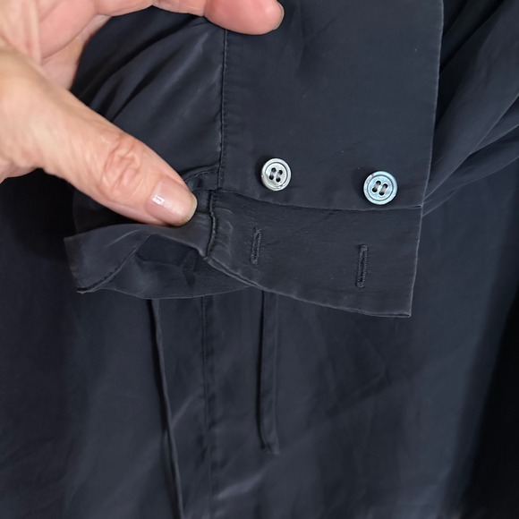 FRAME Small Satin Blouse Navy Blue Lace Up Neck Long Sleeve 100% Silk Top - Picture 7 of 9